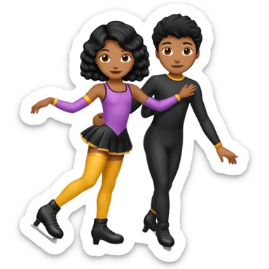 una patinadora con pelo negro largo y ondulado en las puntas con un mallot de color patinando en pareja sticker