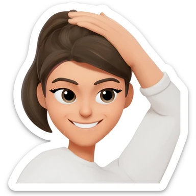 Saçını kulaginin arkasına eliyle sikistiran ve yere bakarak gulumseyen emoji sticker
