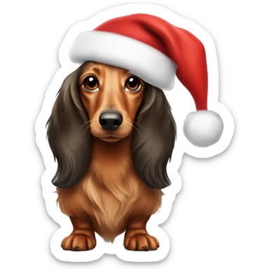 long haired dachshund with santa hat sticker