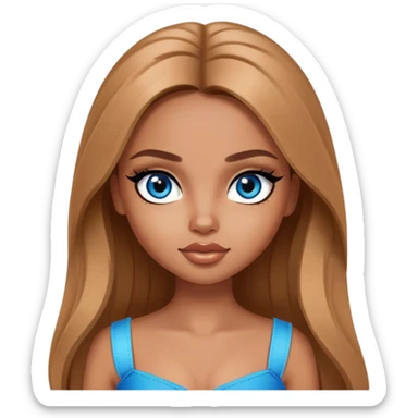 pretty bratz girl, long light brown hair, blue eyes, black eyeliner, tan skin sticker