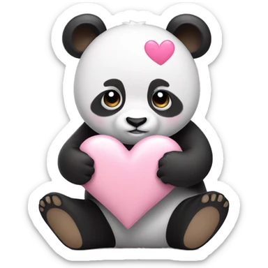 Panda holding light pink heart sticker