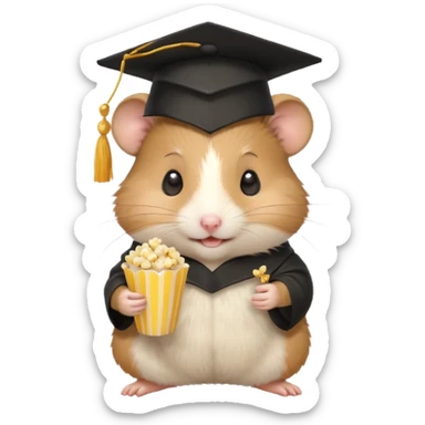  hamster holding pop corn, graduate hat sticker