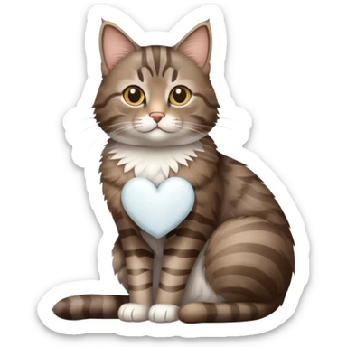 Grey Brown tabby cat and a white heart sticker