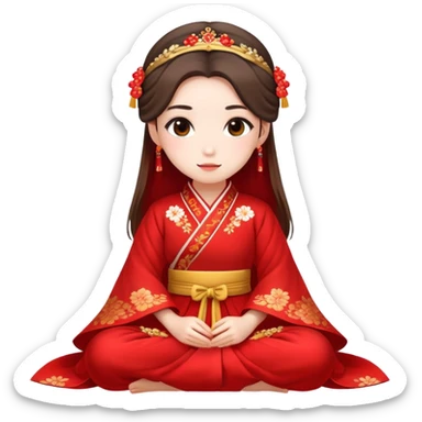 Beautiful girl wearing red Hanfu wedding dress sitting sticker