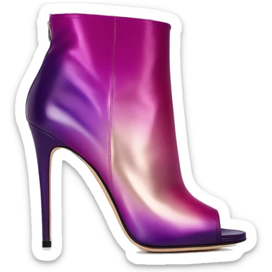Real isolated top view of a pair of metallic magenta to dark purple ombre Jimmy Choo stiletto peep toe ankle bootie boots.  sticker