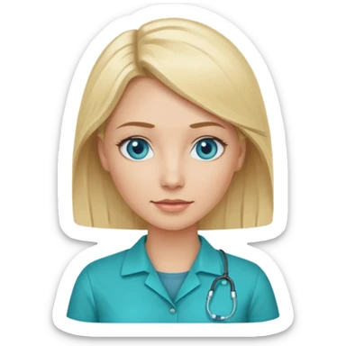 Generate blonde blue eyed woman technologist (code U+1F469 U+1F3FB U+200D U+1F4BB) with Teal shirt (not the purple one) sticker