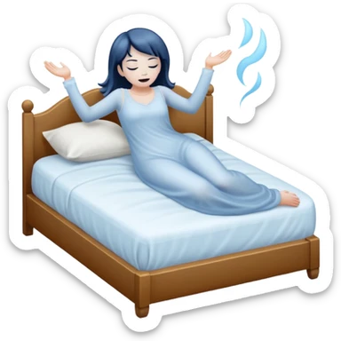a sleep demon, misty and ghostly, floating above a bed sticker