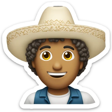 curly hair white man with sombrero celebrating with his arm up sticker