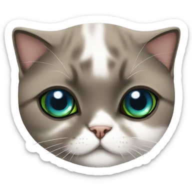 Two Scottish fold cats one brown with green eyes and one white cat with blue eye  sticker