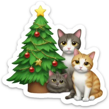 Two cats sitting under a Christmas tree  sticker