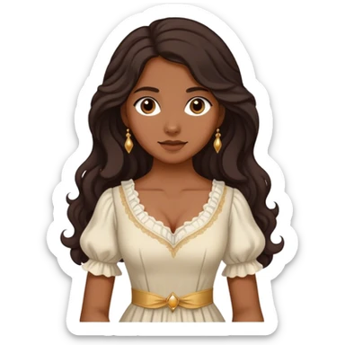 lady with medium brown skin, long wavy dark hair, soft features, simple regency dress sticker