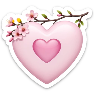 white heart with sakura branch and blossoms sticker