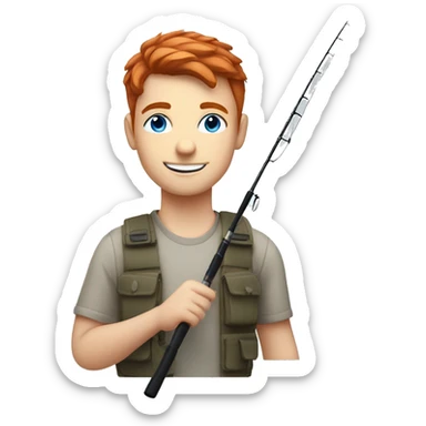 young guy smiling with blue eyes and short Redhead straight hair fishing sticker