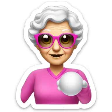 Curling old lady doing gymnastics with pink sunglasses sticker