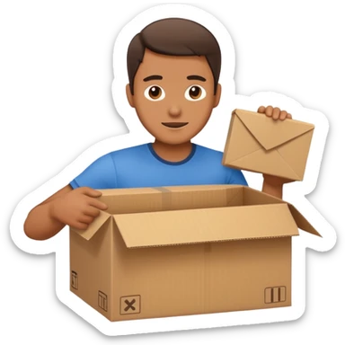 Man unpacking a cardboard box sticker