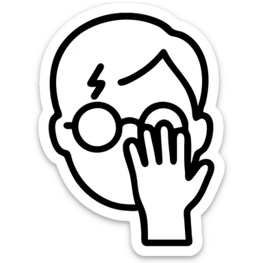 Harry Potter facepalm, outlined icon style, glasses, lightning scar sticker