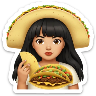 Mexican girl with bangs black long hair plus size with tacos sticker