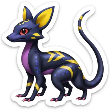 Rare epic aesthetic colorful Salandit-Noibat-Umbreon-Genet-species-Fakemon-hybrid-creature, with markings, full body sticker