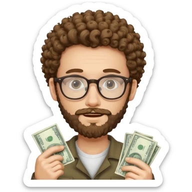 curly skinny guy with bear with glasses, with some money in the hands sticker