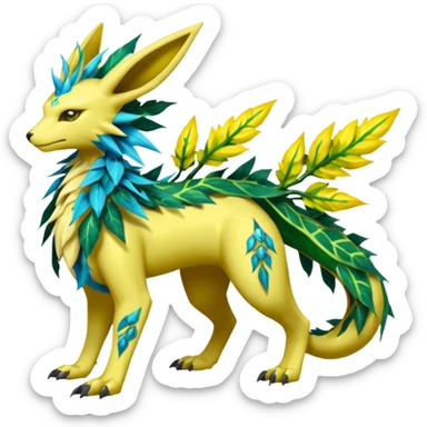  Exotic Ivy Dragonic Feathery ScalyMeloetta-Electrike-Jolteon-Zygarde-Zeraora-Renamon-Protogen-Palkia-hybrid-fusion-Fakémon-creature, full body sticker