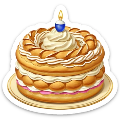 Paris-Brest cake, golden choux ring, piped cream, classic French dessert, no text sticker