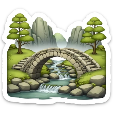 a simple rustic stone bridge without water, used to cross a river. sticker