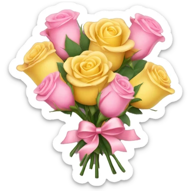 yellow rose bouquet with pink bow sticker