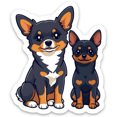 two dark-colored shepherd dogs and a dark-colored miniature pinscher Chihuahua together sticker