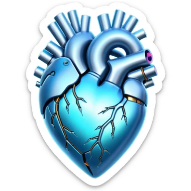 Blue and Cyan glowing holographic cyberpunk heart  sticker