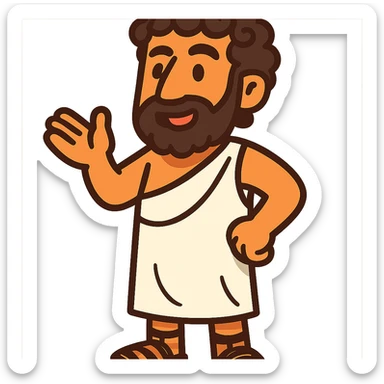 cartoon Greek man with curly hair and sandals sticker