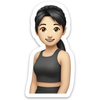 cute asian girl, black hair, pony tail, happy sticker