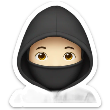 programmer with hoodie hood, no face and a laptop. Black hoodie and white face sticker
