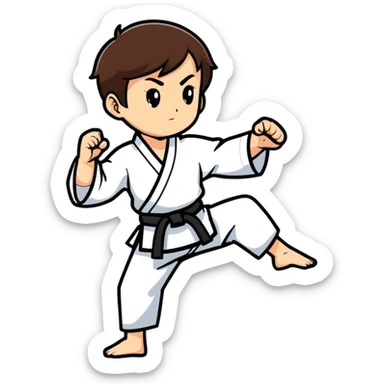 white-skinned adolescent with very short brown hair and brown eyes practicing martial arts sticker