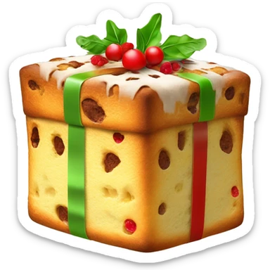 un panettone, tradicionalmente decorado con frutas confitadas verdes y rojas y pasas. sticker