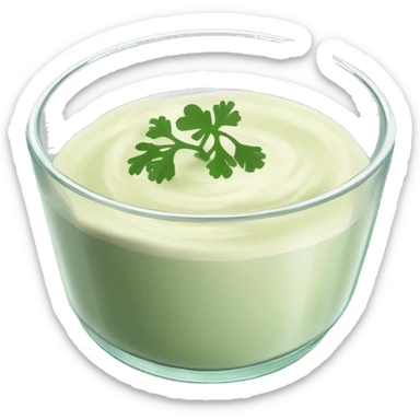 white cilantro garlic sauce in a glass dish sticker