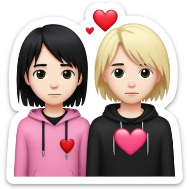 Emo boy Black clothes with long black emo hair long blonde girl pink clothes couple heart sticker