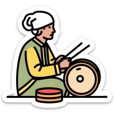Person beating a drum to wake people for sahur, Ramadan tradition sticker