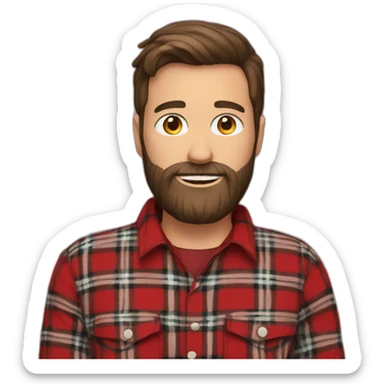 Man with a beard and brown hair wearing a red and black plaid flannel shirt sticker