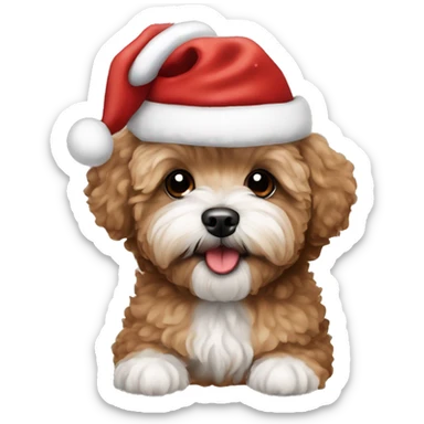 Brown colored Maltipoo with Christmas hat  sticker