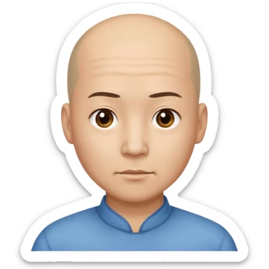 chineese man with a bald head and PONYTAIL coming out in the middle sticker