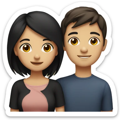 Brunette girl with black medium hair hugging a brunette boy with short black hair  sticker