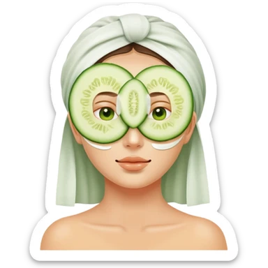 Face with clay mask and cucumber slices on the eyes sticker