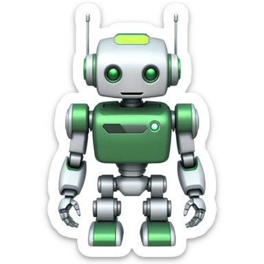 White and green painted robot, cybersecurity sticker