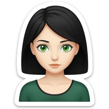 Yeşil gözlü siyah  omuz hizasında saçlı kadın sticker