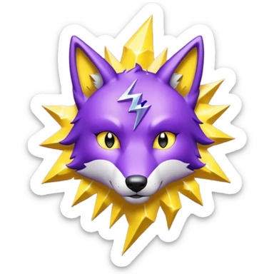 Purple wolf with a yellow lightning bolt emanating from its eyes. Glitter texture everywhere. sticker