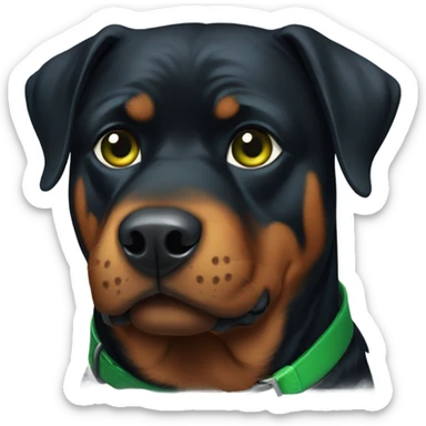 adult rottweiler male with green collar sticker