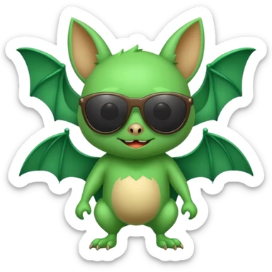 cute green bat with sunglasses, full body sticker