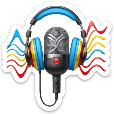 Create a dynamic and energetic emoji that represents beatboxing. The design should feature a microphone with soundwaves or rhythmic beats emanating from it, symbolizing the vocal percussion and rhythm of beatboxing. Add subtle elements like headphones or a beat pattern to reflect the technicality and creativity involved. Use bold, vibrant colors like neon blue, red, and yellow to convey the energy and street culture of beatboxing. The background should be transparent. sticker