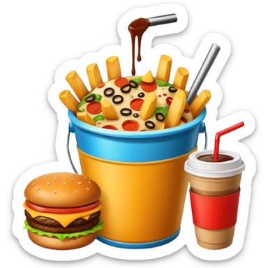 ganarate a emogi a bucket of food with pizza buerger coffee add fries cold coffe to sticker