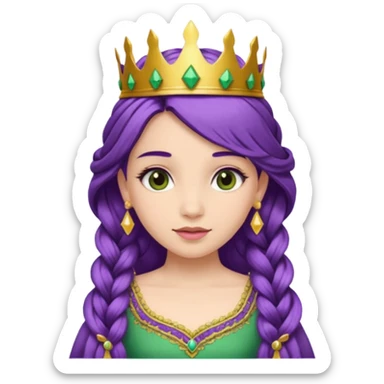 Princesses, with Gold Crown on purple braid hair, with green dress sticker